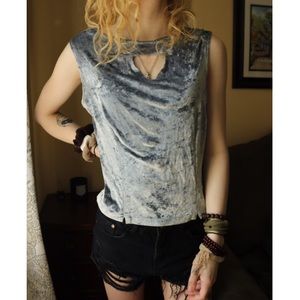 Henri Bendel Silver Gray Velvet Cut Out Tank Top !